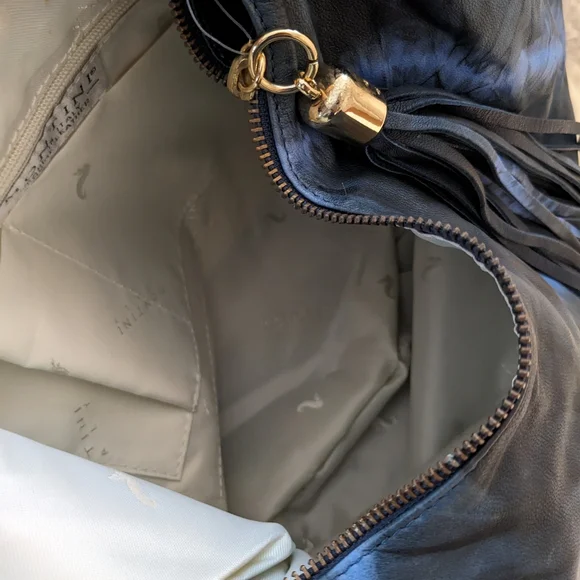 Montini Italian Leather Slouchy Hobo Bag - Black Blue Tie Dye Large NWT - Picture 3 of 5